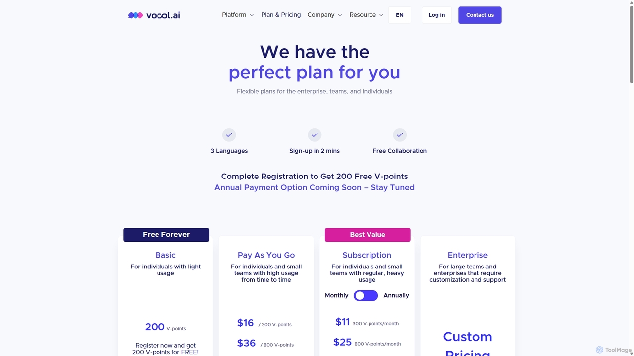 Plan & Pricing | Vocol.ai for Vocol.ai