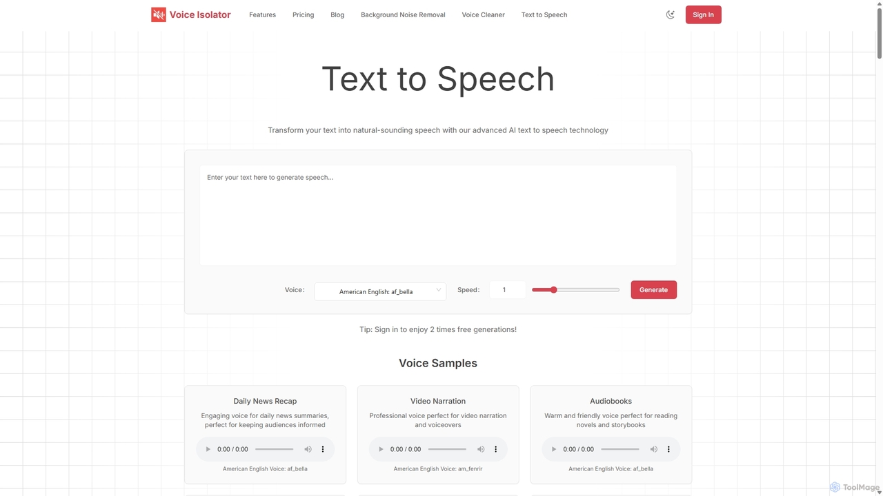 Text to Speech | Free AI Speech Generator Online for Voice Isolator