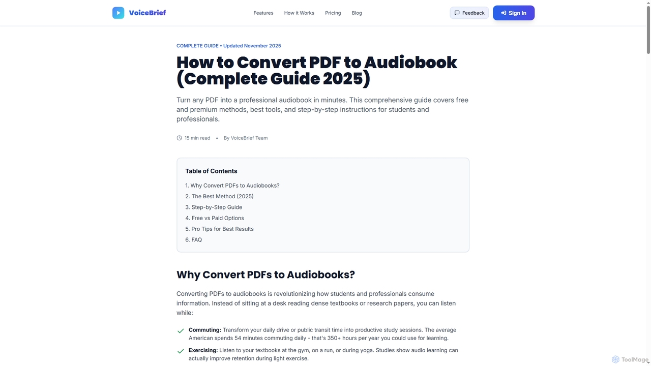 How to Convert PDF to Audiobook - Complete Guide 2025 | VoiceBrief for VoiceBrief