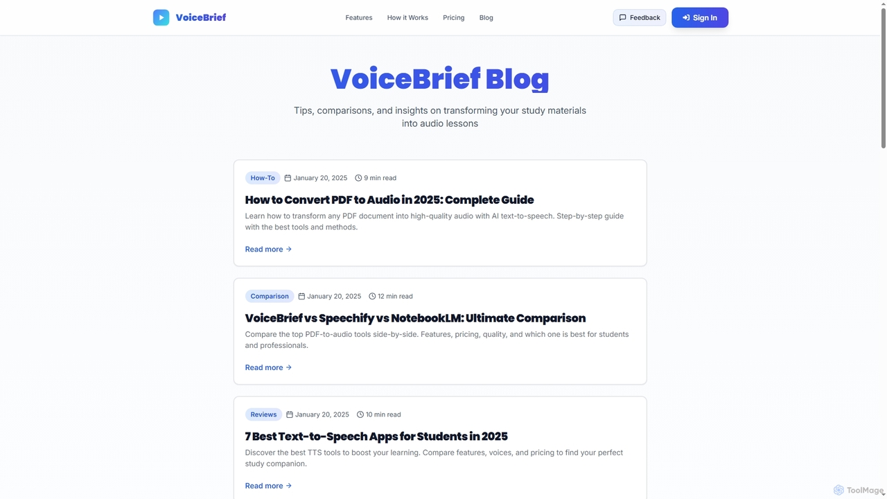 VoiceBrief - PDF to Audio for Students with Shorter Attention Spans | AI Study Tool for VoiceBrief