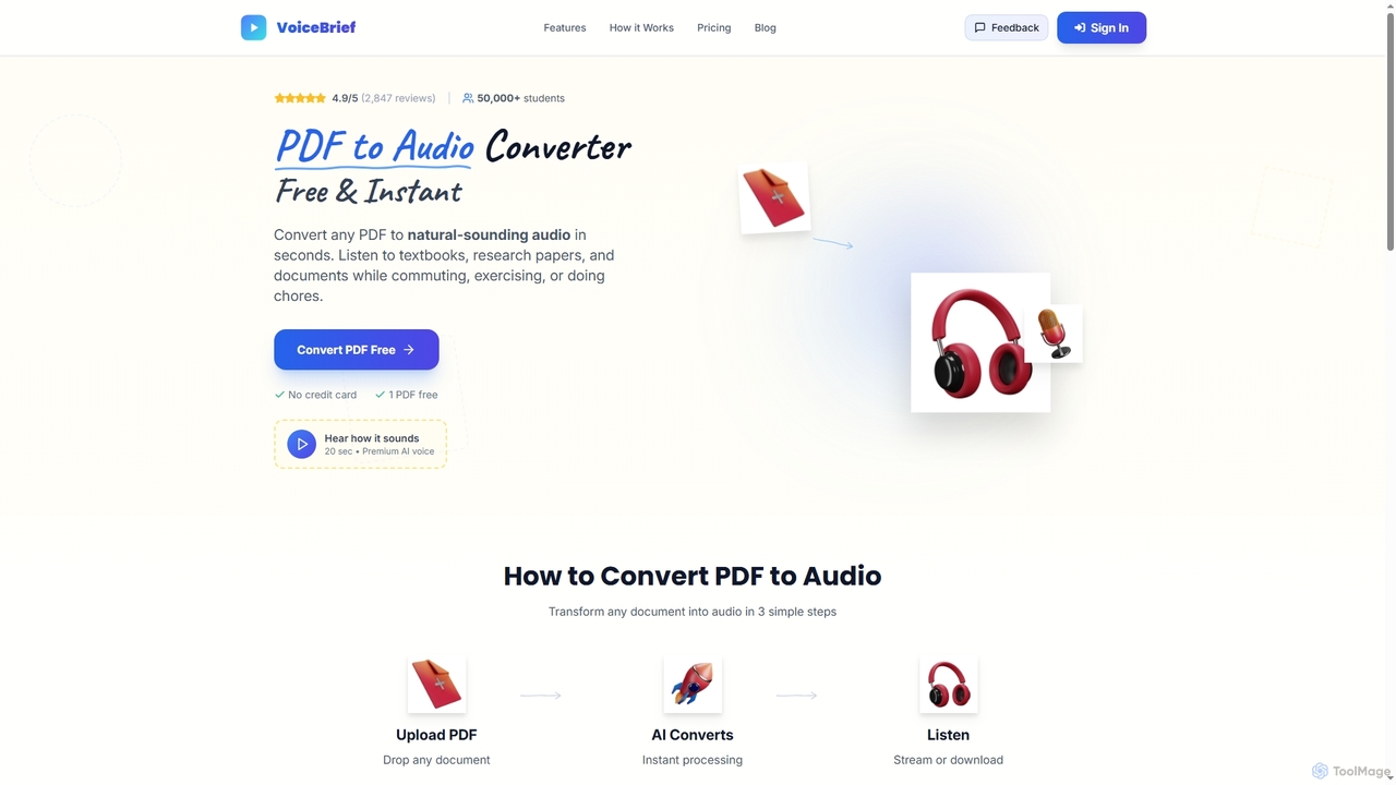 PDF to Audio Converter - Convert PDF to Speech Free | VoiceBrief for VoiceBrief
