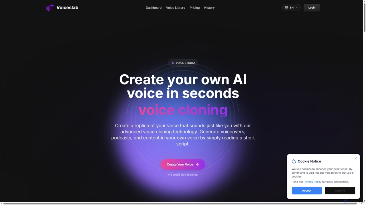 Voiceslab: Free create your own AI voice instantly, voice cloning for Voiceslab