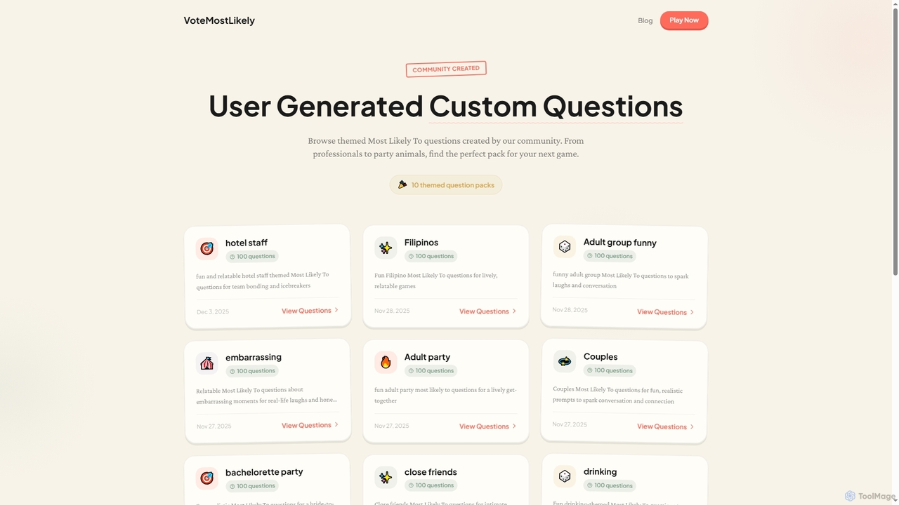 Custom Most Likely To Questions | User Generated Themes | VoteMostLikely for VoteMostLikely