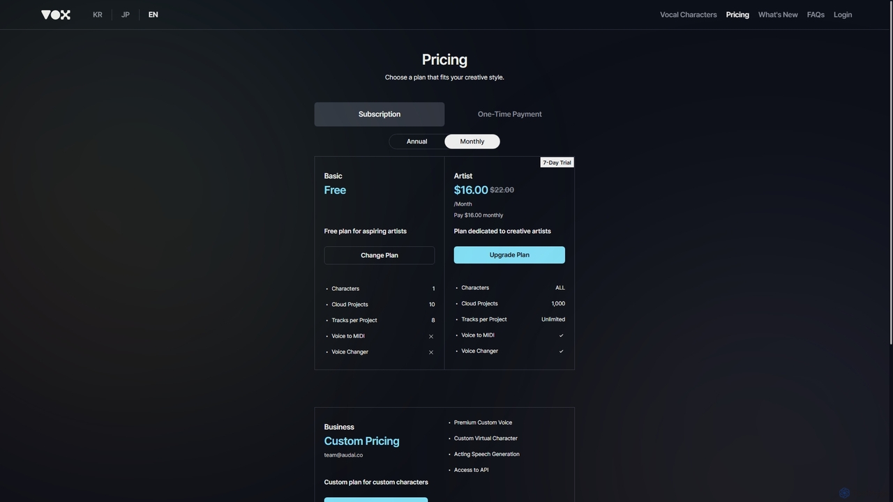 VOX Factory | Pricing for VOX Factory