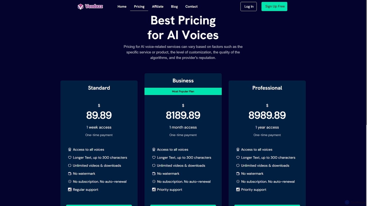 Pricing - Voxdazz for Voxdazz