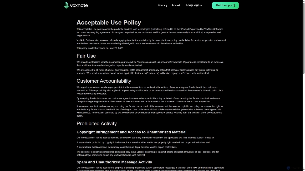 Acceptable Use Policy for VoxNote