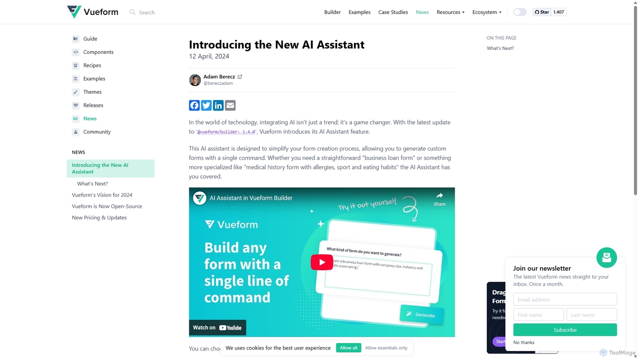 Introducing the New AI Assistant | Vueform - Vue Form Builder and Generator for Vueform