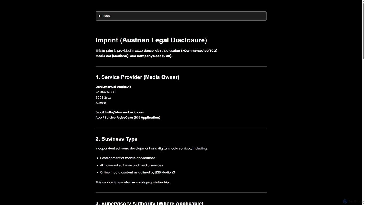 Imprint | VybeCam for Vybecam