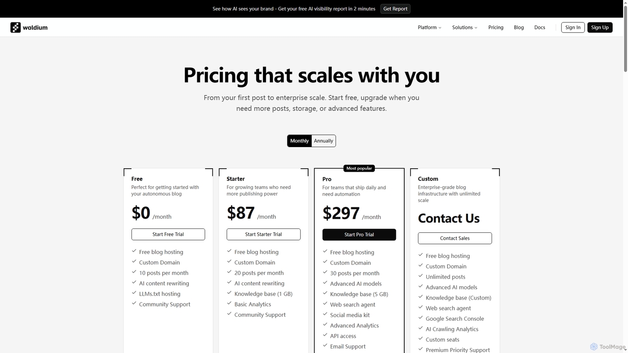 Waldium - The Autonomous Blog Platform for Developer Tools for Waldium