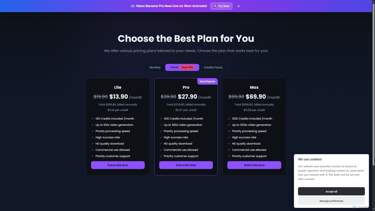 Pricing & Plans - Wan Animate for Wan Animate
