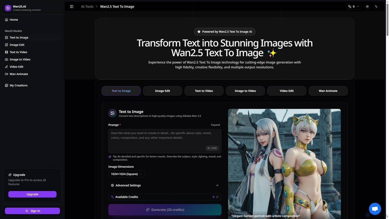 Wan2.5 Text To Image - AI Text To Image Generator for Wan25
