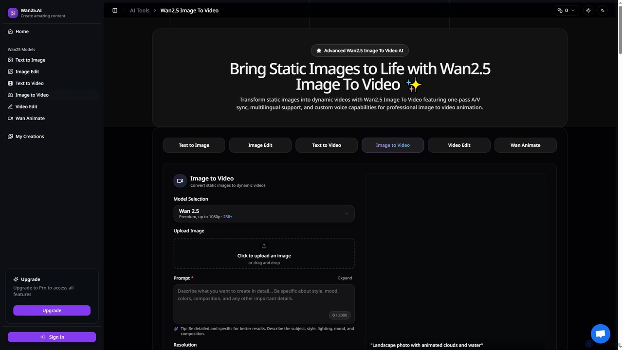 Wan2.5 Image To Video - AI Image To Video Generator for Wan25
