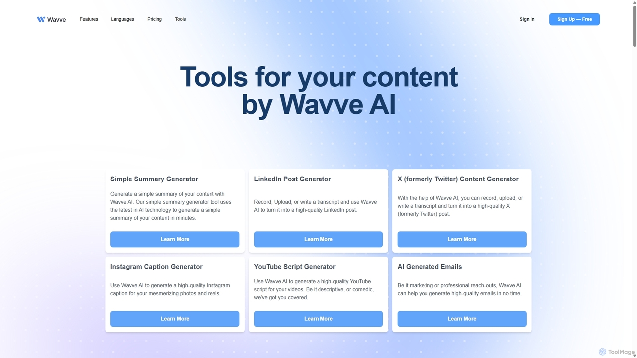 Tools | Wavve AI for Wavve AI