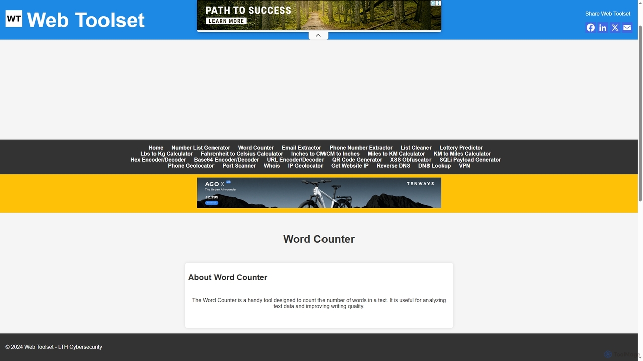 Web Toolset - Word Counter for Web Toolset