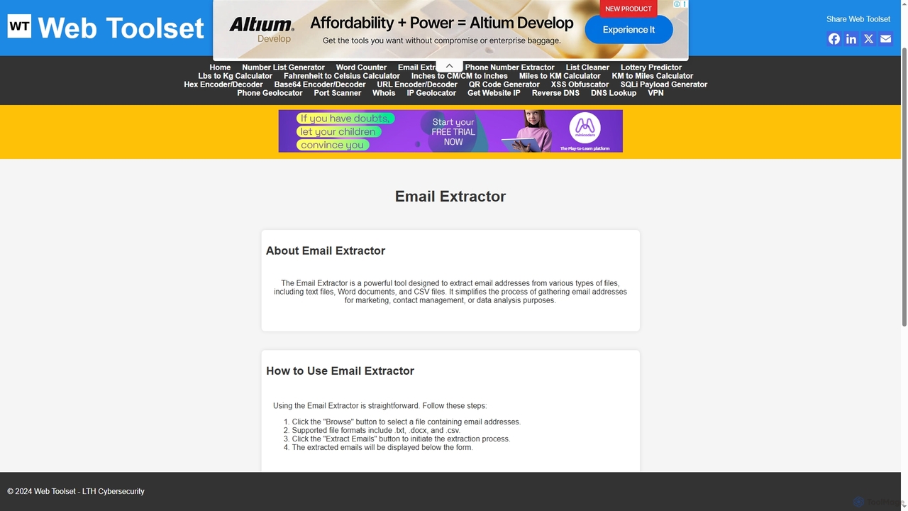 Web Toolset - Email Extractor for Web Toolset