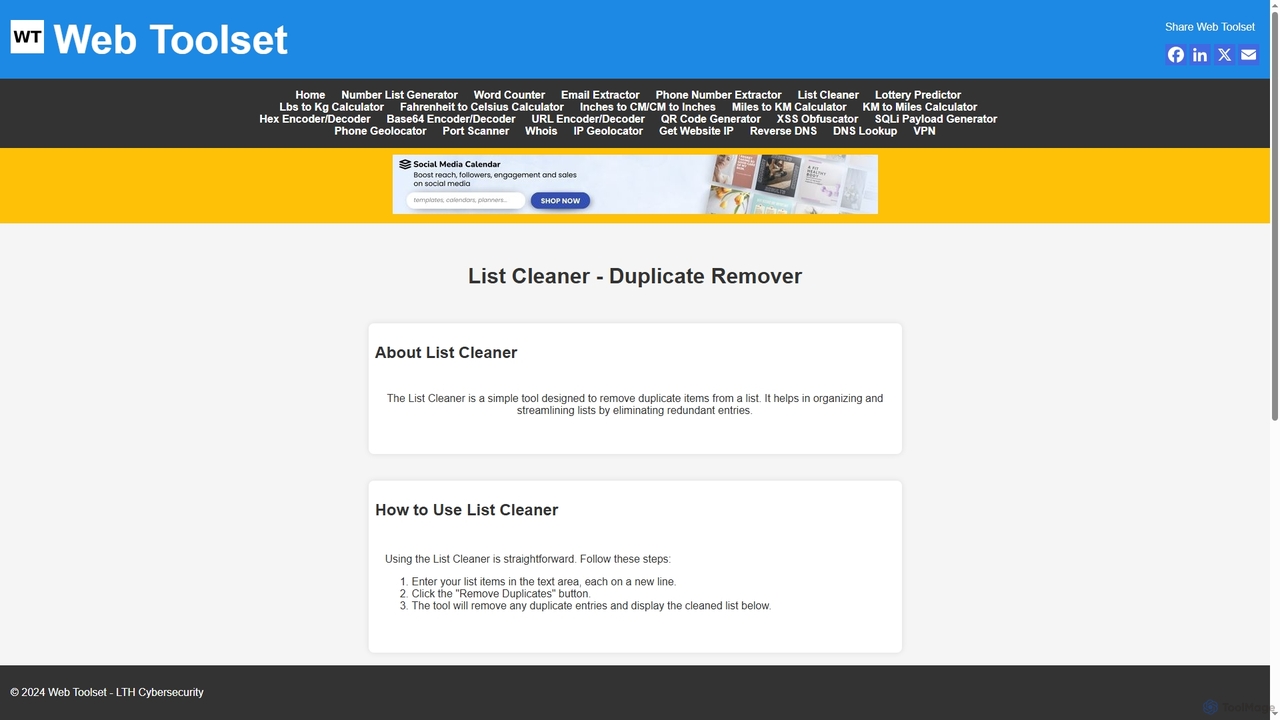Web Toolset - List Cleaner for Web Toolset