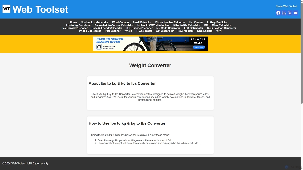 Web Toolset - lbs to kg & kg to lbs Converter for Web Toolset