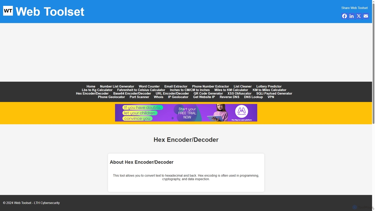 Web Toolset - Hex Encoder/Decoder for Web Toolset