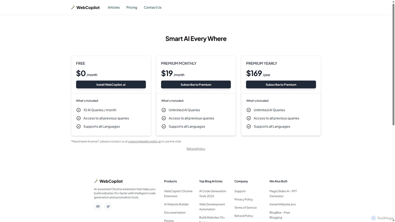WebCopilot.ai Pricing for WebCopilot