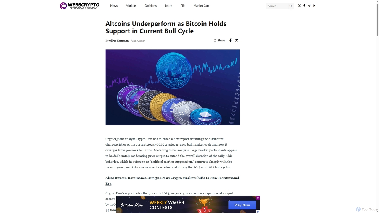 Altcoins Underperform as Bitcoin Holds Support in Current Bull Cycle for WebsCrypto