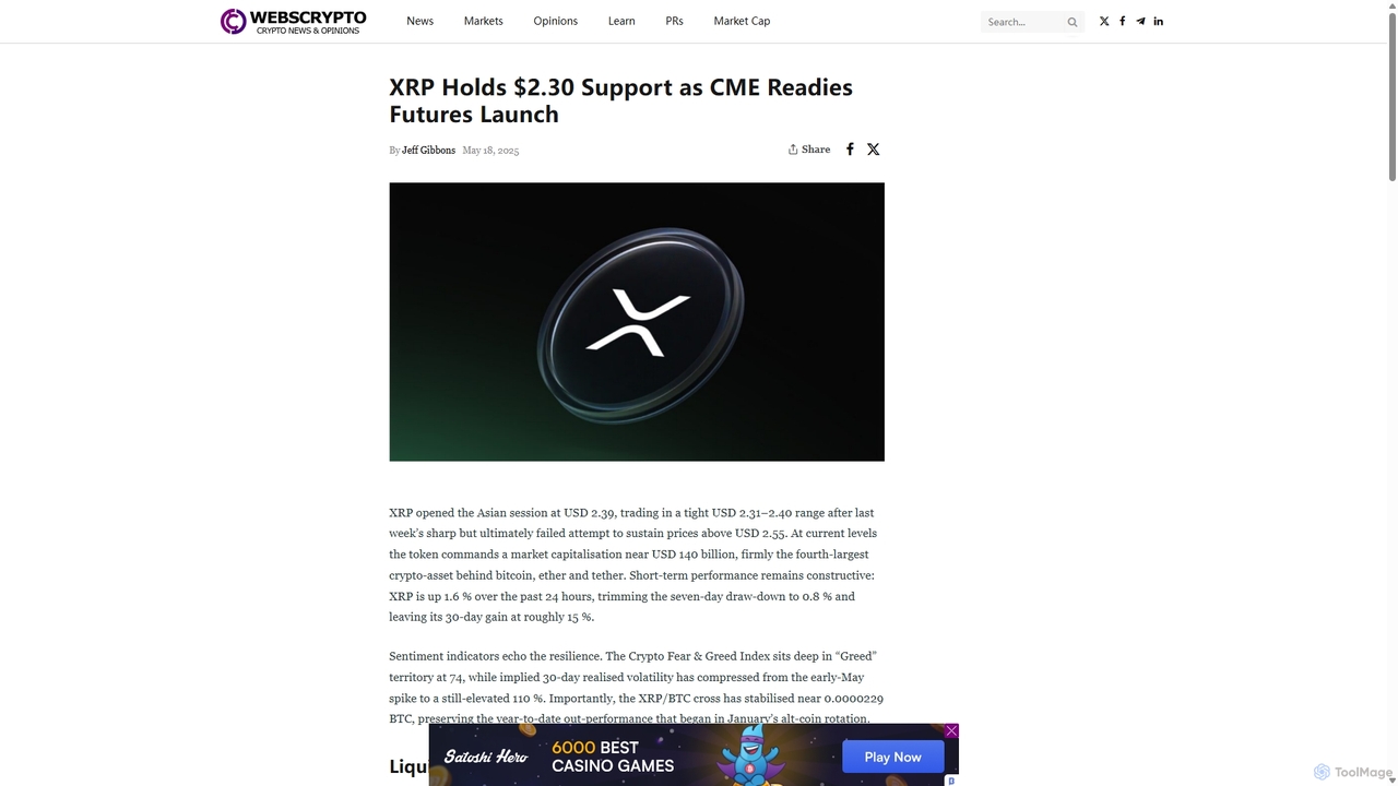 XRP Holds $2.30 Support as CME Readies Futures Launch for WebsCrypto