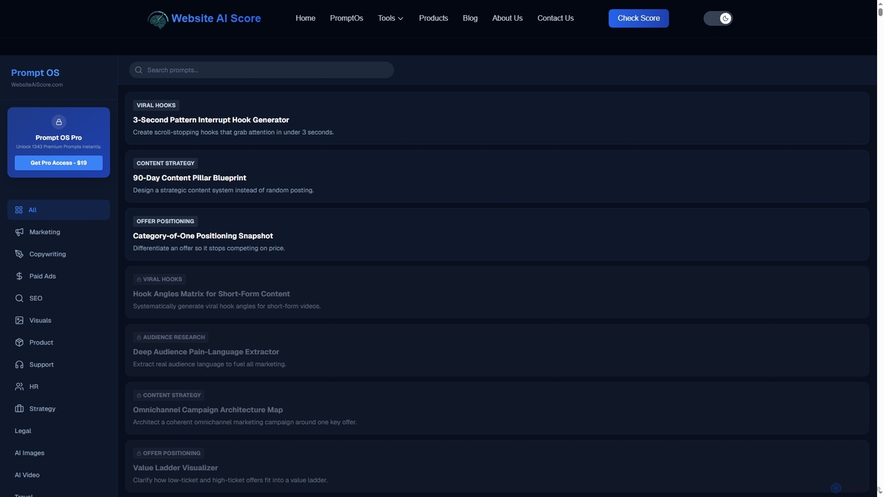 PromptOs - The Operating System for AI Prompts | Website AI Score for Website AI Score