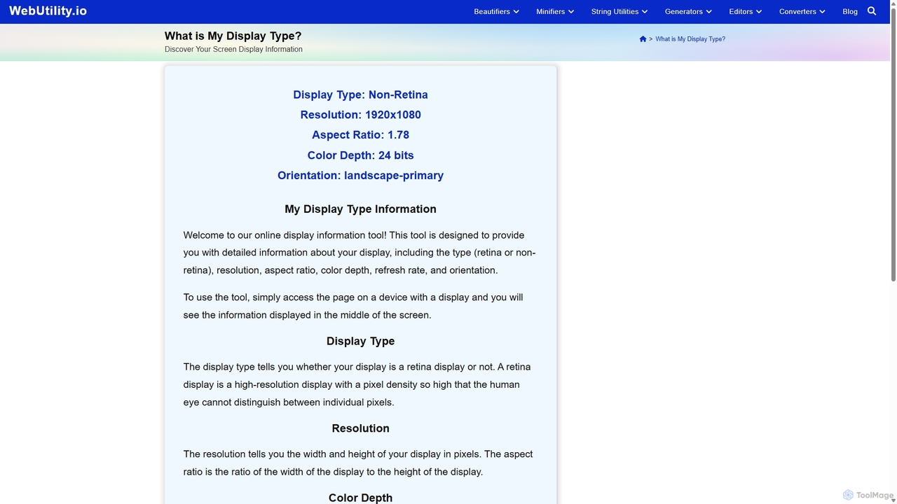 What is My Display Type? - WebUtility.io for Webutility