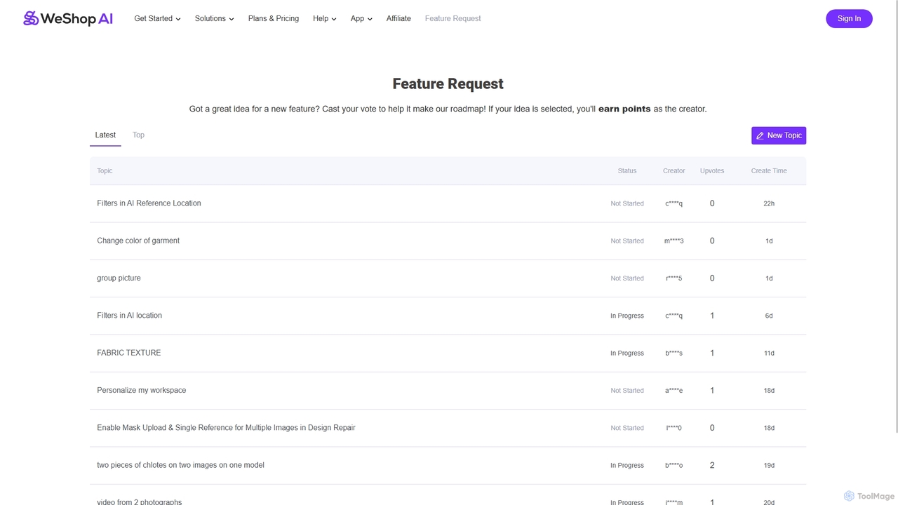 Request New Features for Enhanced User Experience | WeShop AI for Weshop