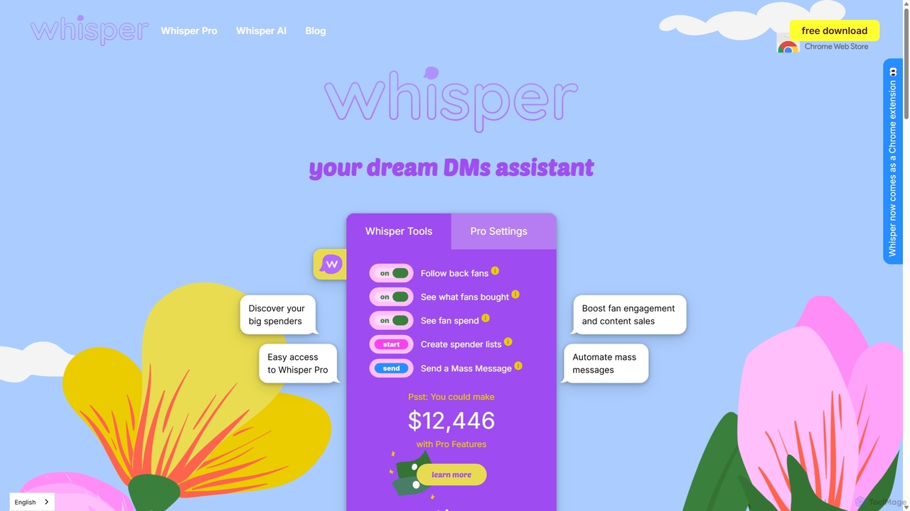 Whisper 🤫 The only creator tool you need to grow your chat biz 🌷💬 👀 for Whisper