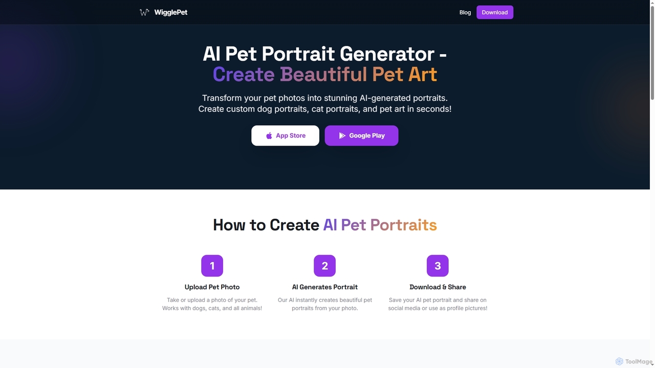 AI Pet Portrait Generator | Create Stunning Pet Art with AI - WigglePet for WigglePet