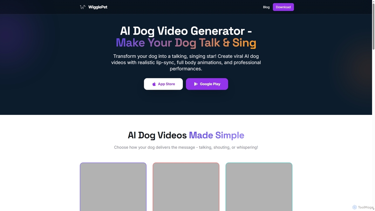 AI Dog Video Generator | Make Your Dog Talk & Sing with AI for WigglePet