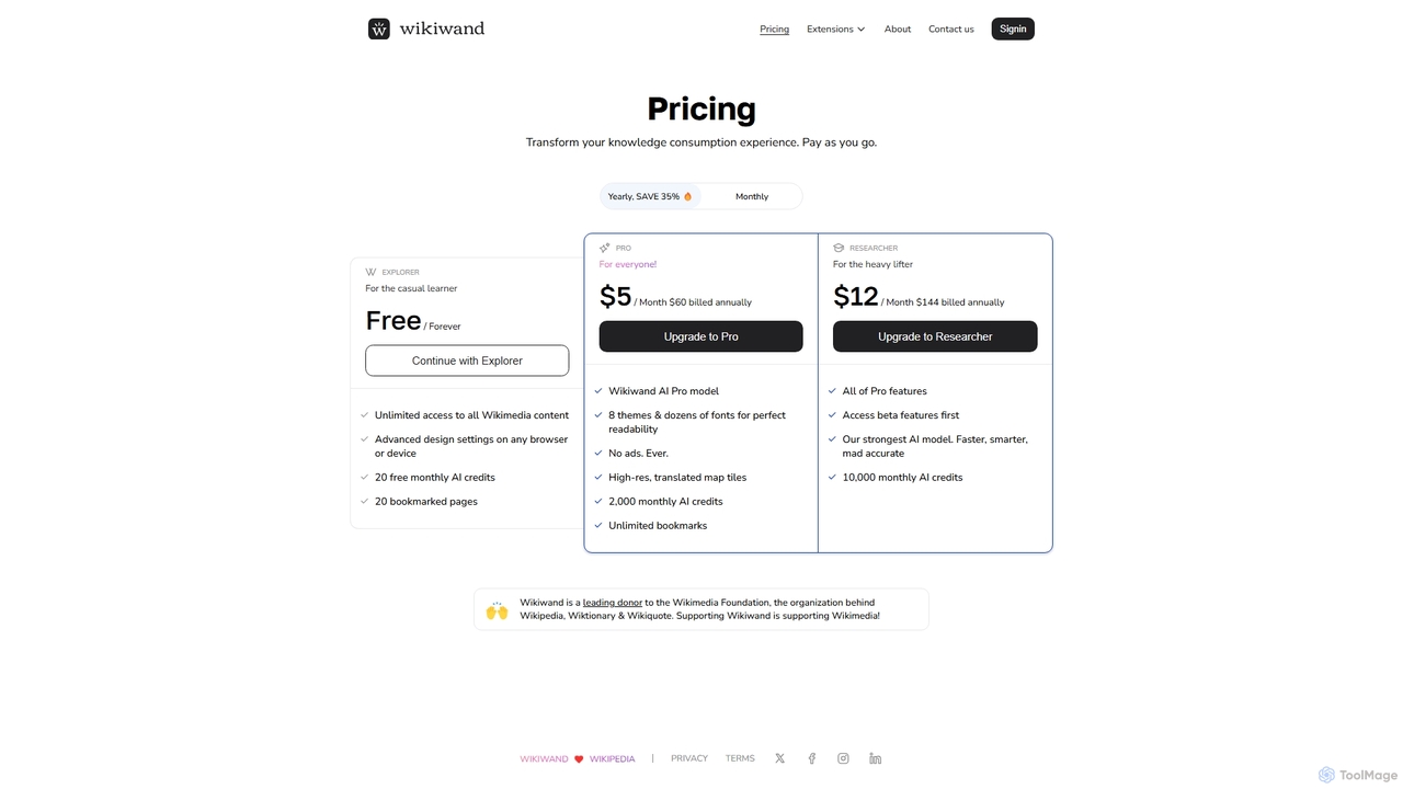 Pricing | Wikiwand - Wikipedia, and beyond for Wikiwand