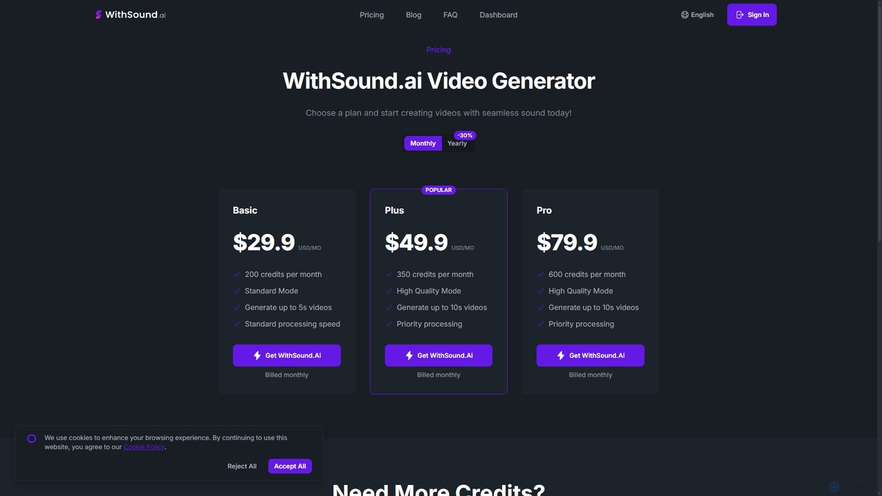 Pricing - WithSound.ai for WithSound.ai