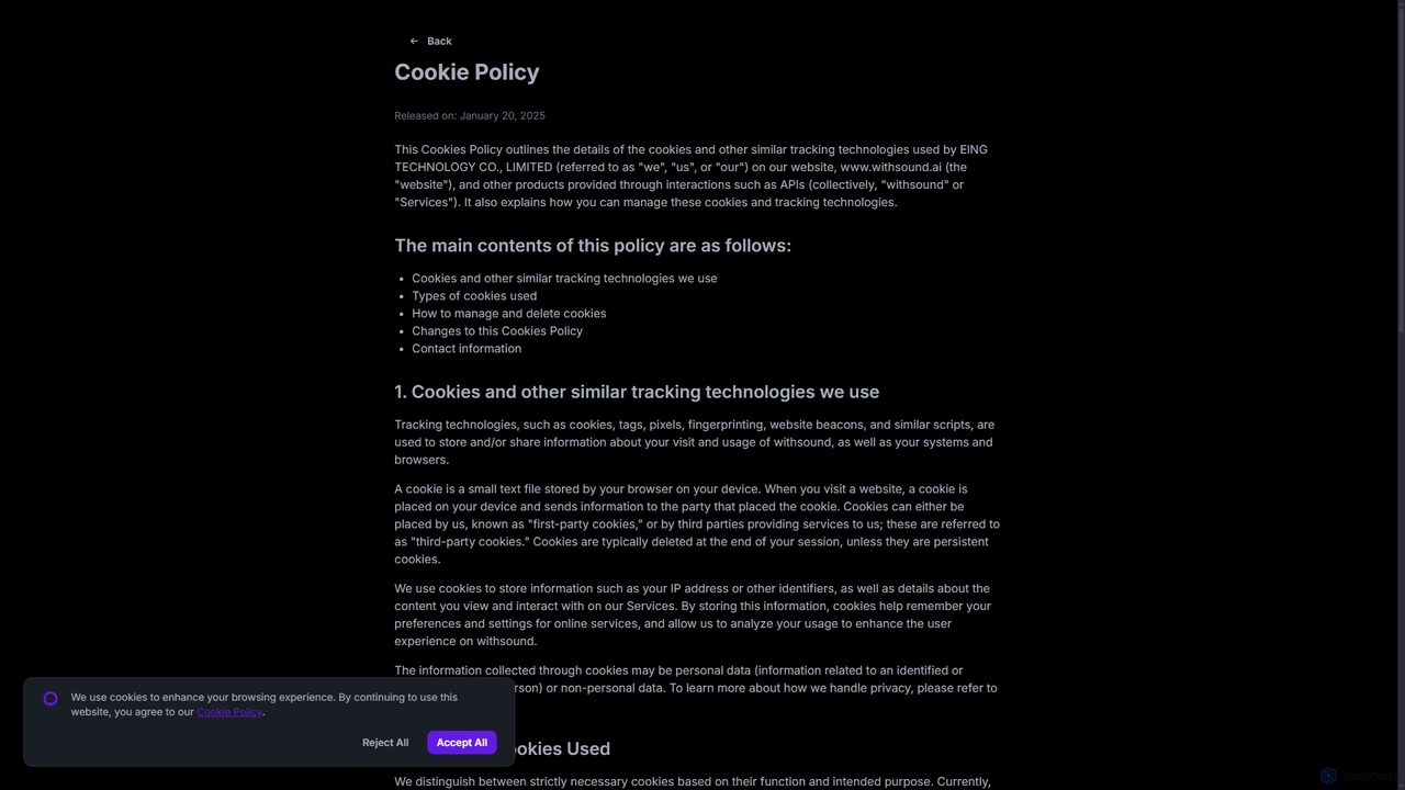 Cookie Policy - WithSound.ai for WithSound.ai