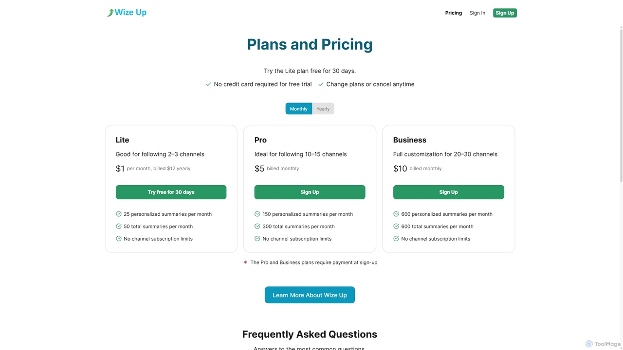 Wize Up Plans & Pricing for Wize Up