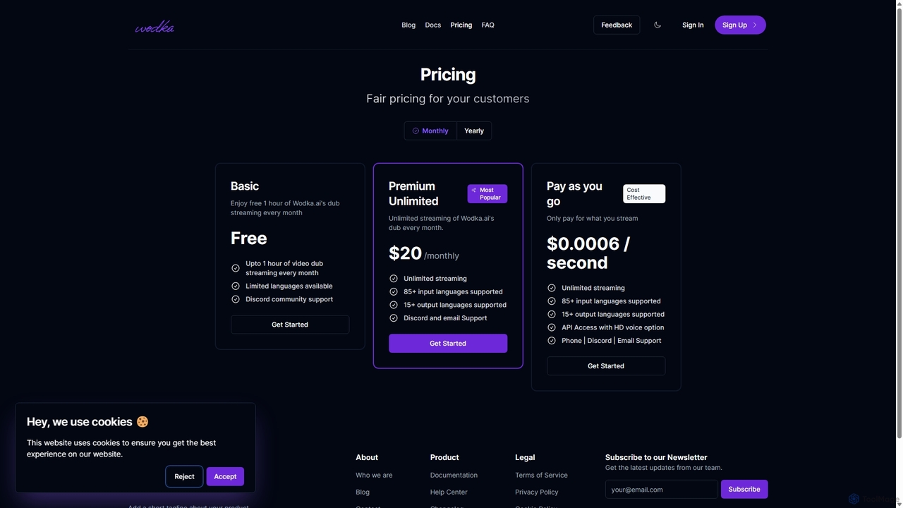 Pricing - Wodka.ai for Wodka.ai