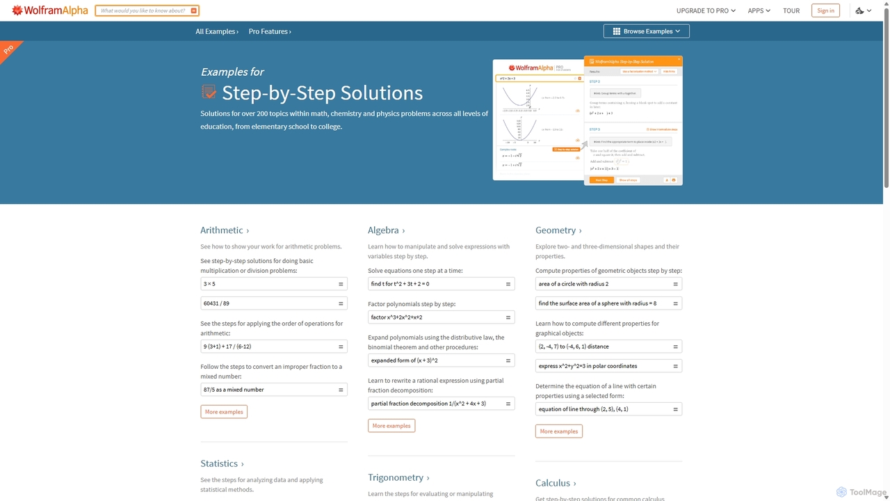 Wolfram|Alpha Examples: Step-by-Step Solutions for Wolfram|Alpha