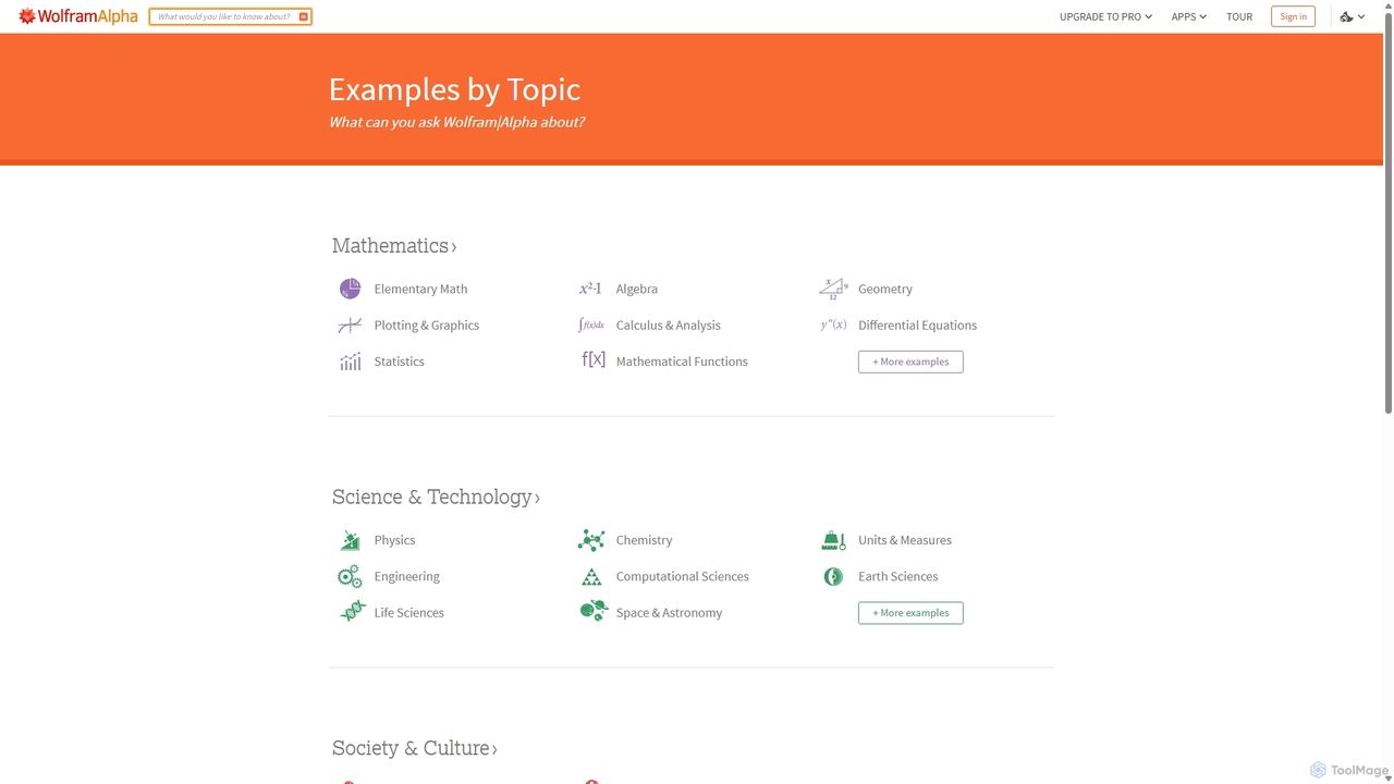 Wolfram|Alpha: Examples by Topic for Wolfram|Alpha