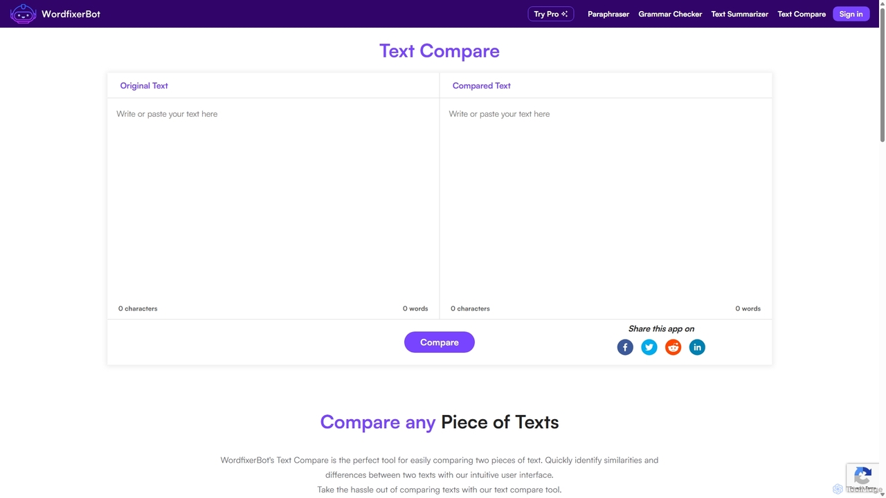 Text Compare Tool - Compare Text Online for Free | WordfixerBot for WordfixerBot
