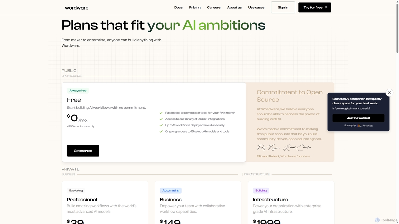 Pricing for Wordware
