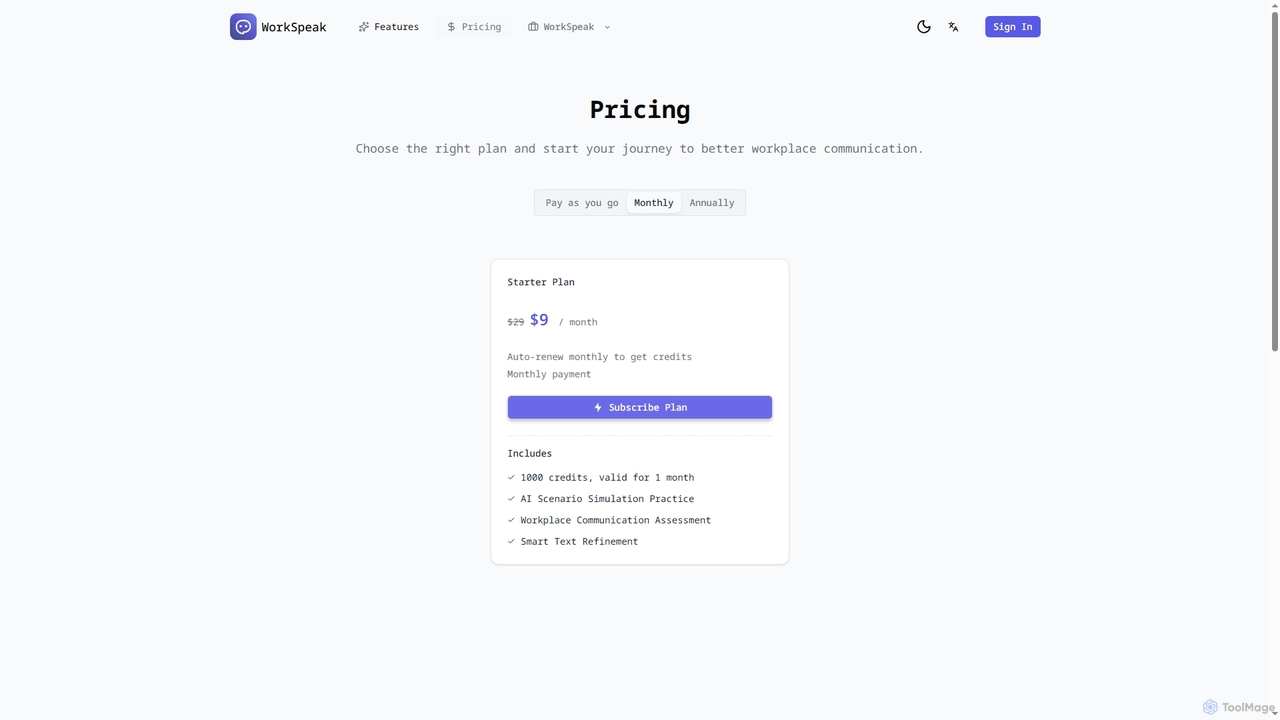Pricing for WorkSpeak
