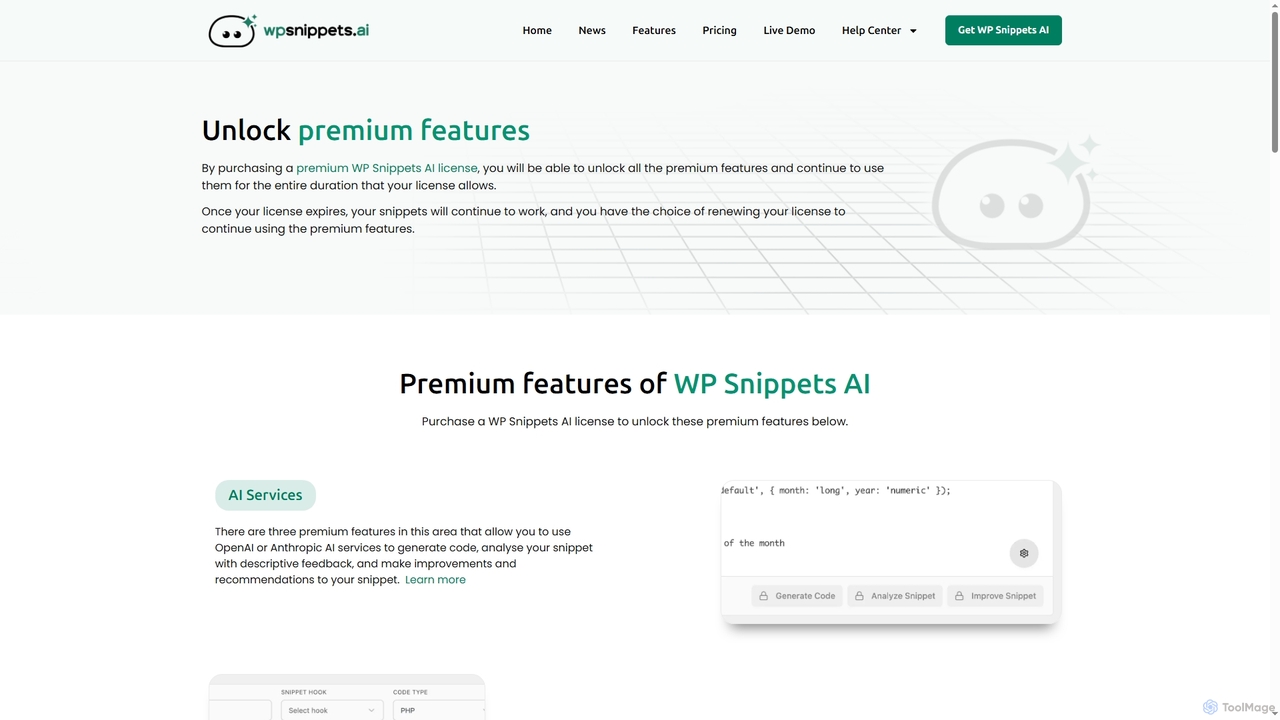 Unlock Premium Features - WP Snippets AI for WP Snippets AI