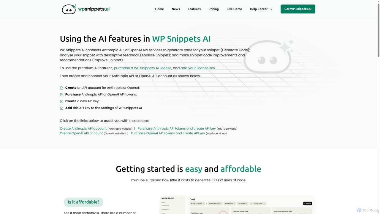 Using the AI features in WP Snippets AI - WP Snippets AI for WP Snippets AI