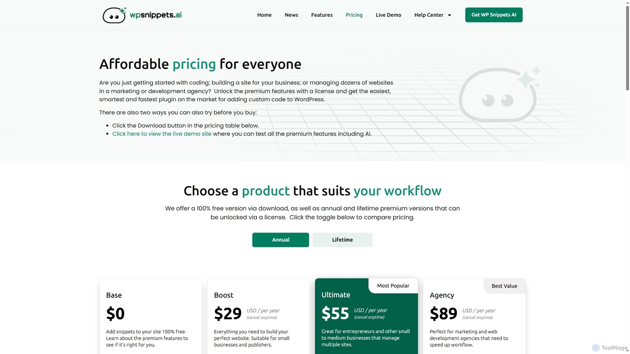 Pricing - WP Snippets AI for WP Snippets AI