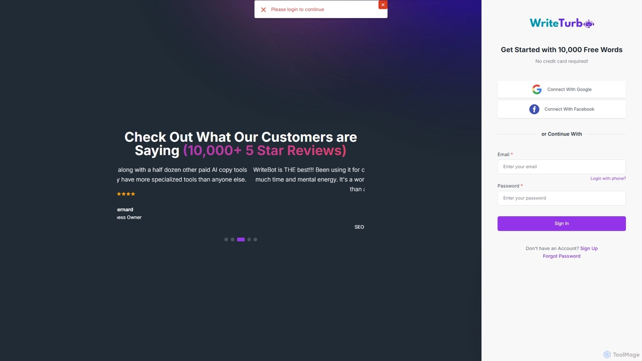 Login for WriteTurbo