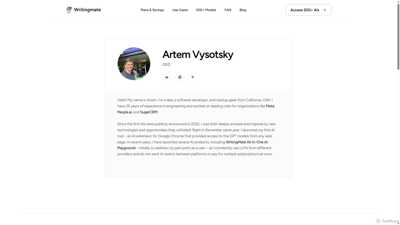 Writingmate Team - Artem Vysotsky for Writingmate