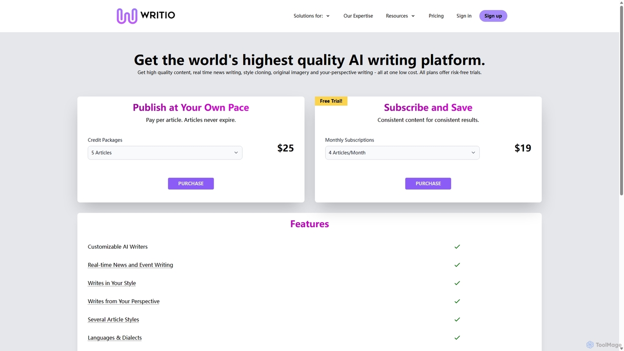 Writio | AI Writer Pricing. for Writio