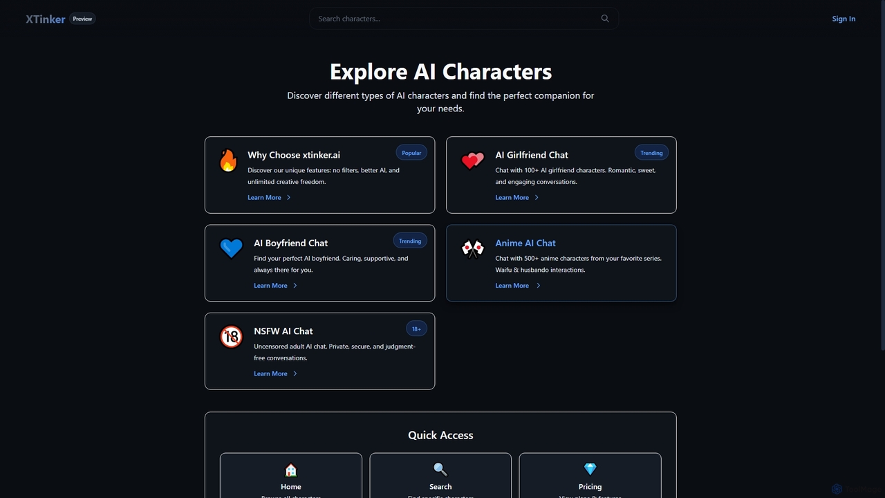 Explore AI Characters - xtinker.ai for Xtinker