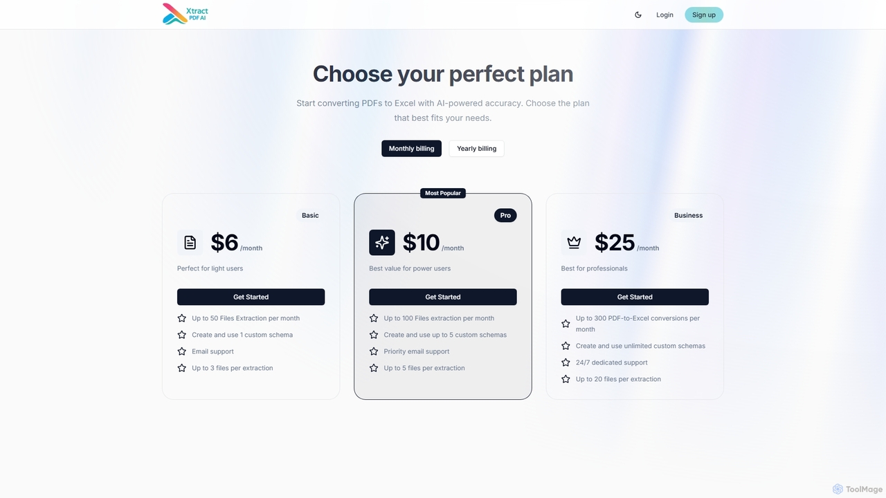 Pricing Plans - AI-Powered PDF to Excel Conversion | Xtract PDF AI for Xtractpdfai