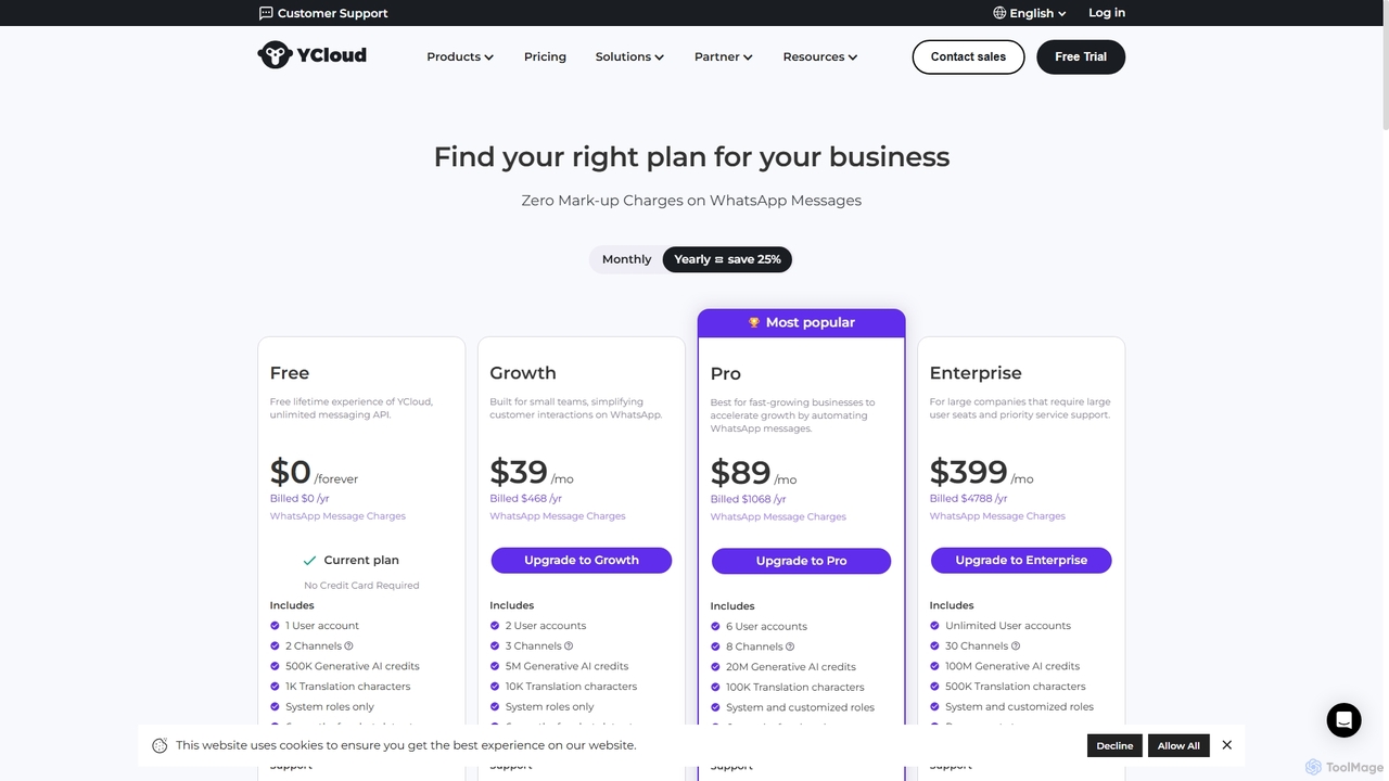 WhatsApp Business API Pricing | YCloud for YCloud